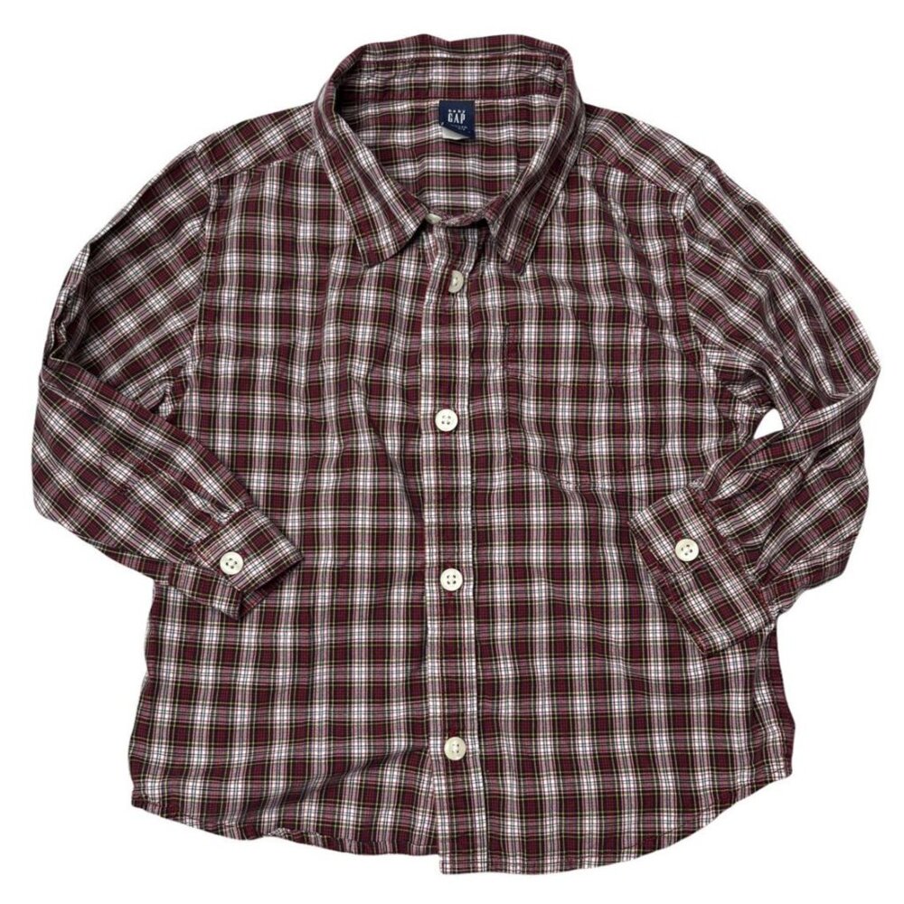 Baby Gap Plaid Shirt Boys Red Plaid Long Sleeve Cotton Button Down Size 3 Years